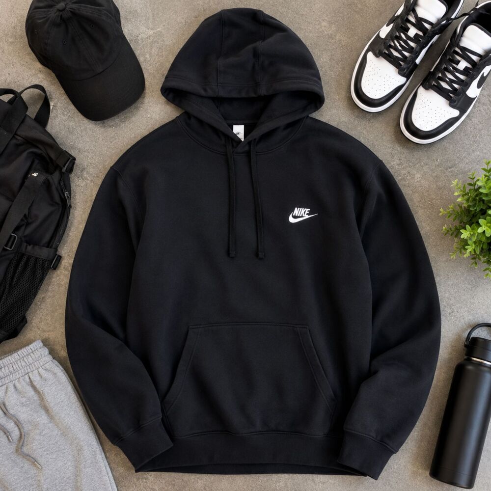 Nike Black Pullover Hoodie M - Classic Minimal Streetwear Athleisure Sweatshirt